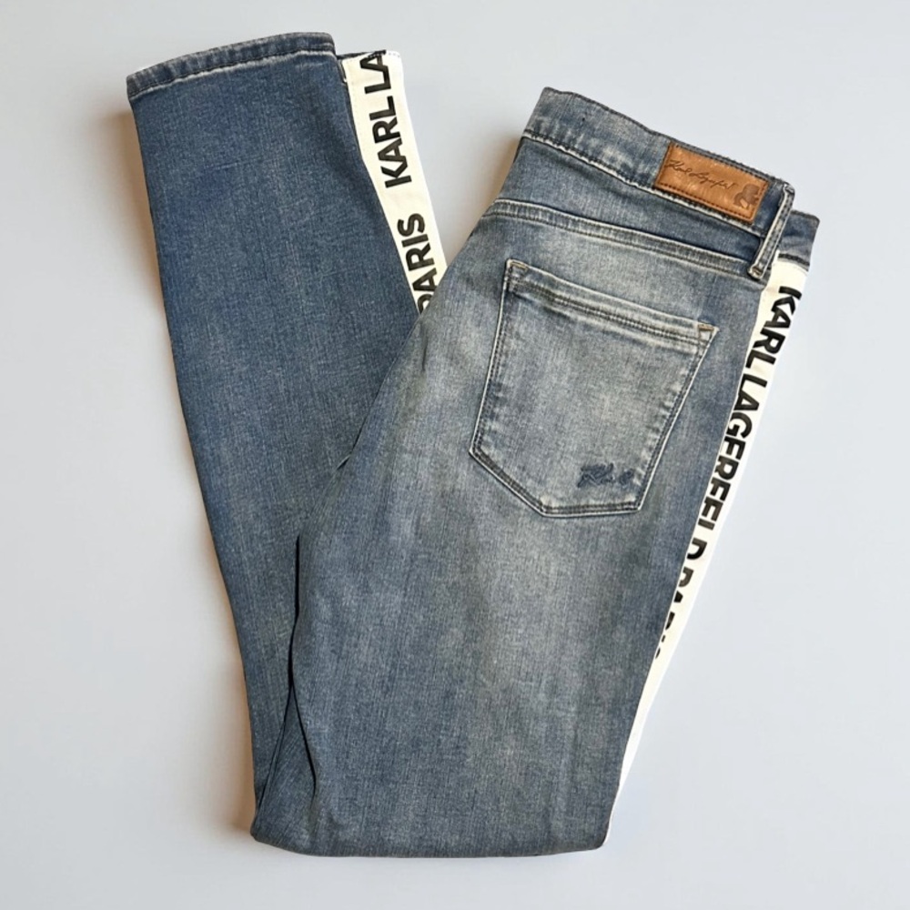 Karl Lagerfeld Blue Ankle Cropped Jeans with Side Stripe